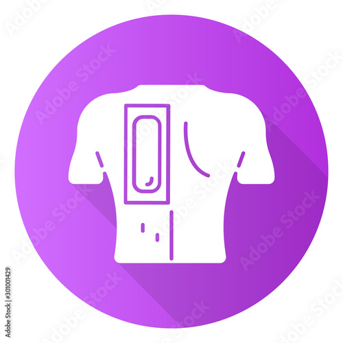 Back waxing purple flat design long shadow glyph icon. Male hair removal. Depilation with soft, cold wax strip. Professional beauty treatment. Clean, silky skin. Vector silhouette illustration