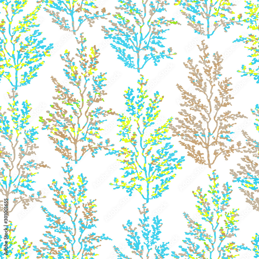 Vector seamless background with colorful watercolor illustration of herbs, plants and flowers. Can be used for wallpaper, pattern fills, web page, surface textures, textile print, wrapping paper