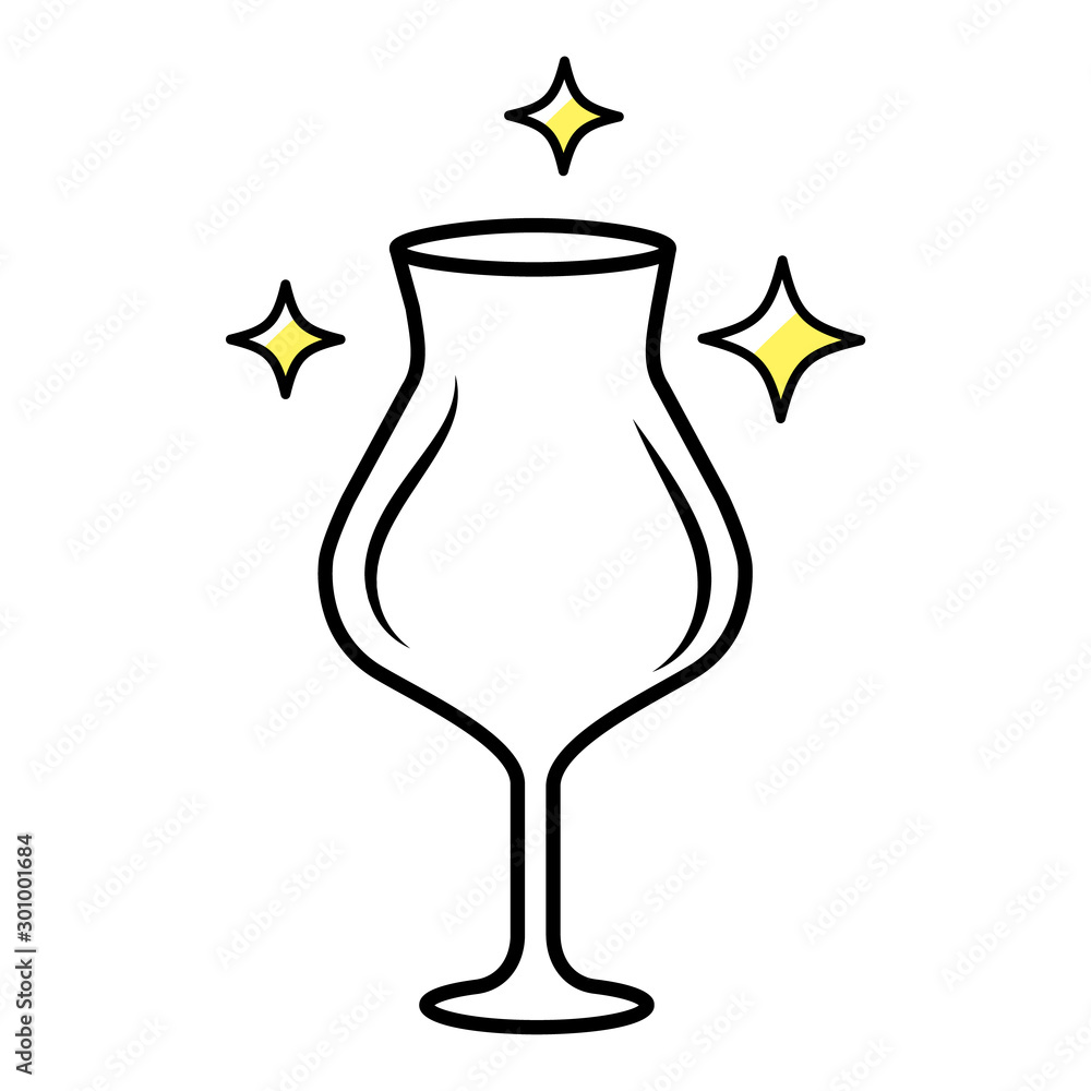 Empty wine glass color icon. Crystal glassware shapes, types. Clear glass for dessert and red wine. Alcohol drinking preferences. Table serving service. Isolated vector illustration Empty wine glass color icon. Crystal glassware shapes, types. Clear glass for dessert and red wine. Alcohol drinking preferences. Table serving service. Isolated vector illustration