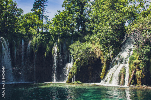 Fototapeta Naklejka Na Ścianę i Meble -  Plitvice Lakes Waterfall in summer day. Croatia. Summer (June).