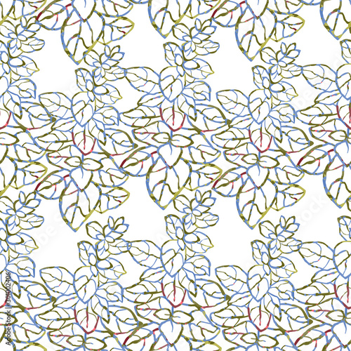 Vector seamless background with colorful watercolor illustration of herbs, plants and flowers. Can be used for wallpaper, pattern fills, web page, surface textures, textile print, wrapping paper © lizavetas