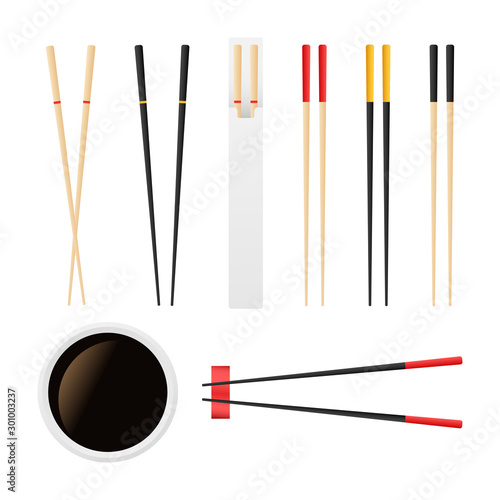 Chopsticks holding sushi roll. concept of snack, sushi, exotic nutrition, sushi restaurant. Vector stock illustration.
