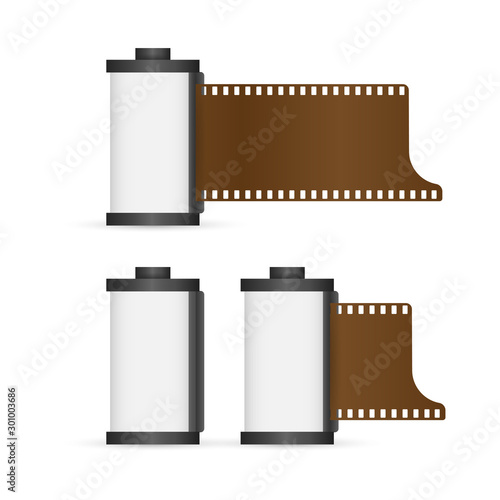 Set of camera film roll isolated on white background. Vector stock illustration.