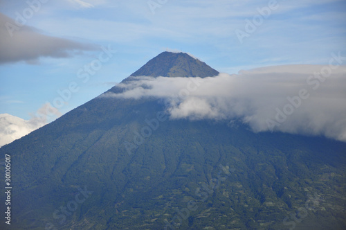 View of volcan de agua from active volcano Pacaya near Antigua in Guatemala, Central America.