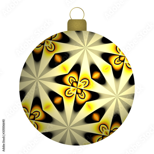 Weihnachtskugel mjt gelben Ornamenten