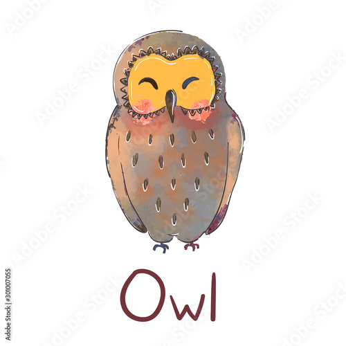 Vector colorful illustration of cute owl isolated on white background. Can be used as elemets for your design for greeting cards, nursery, poster, card, birthday party, packaging paper design, baby t