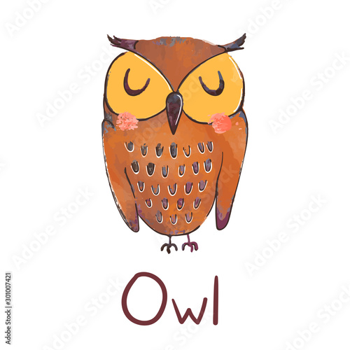Vector colorful illustration of cute owl isolated on white background. Can be used as elemets for your design for greeting cards, nursery, poster, card, birthday party, packaging paper design, baby t