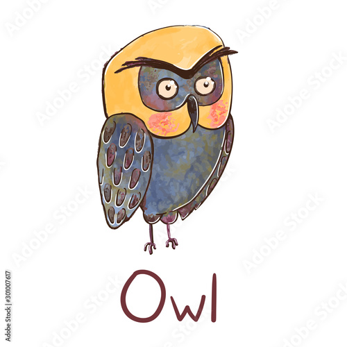 Vector colorful illustration of cute owl isolated on white background. Can be used as elemets for your design for greeting cards, nursery, poster, card, birthday party, packaging paper design, baby t