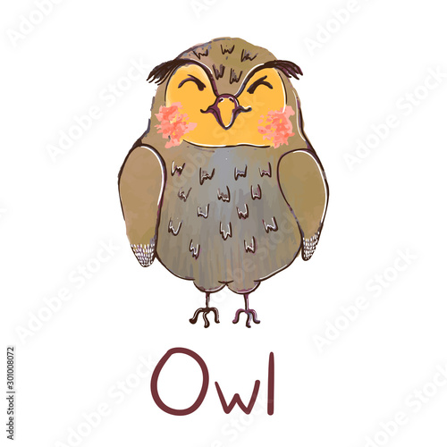 Vector colorful illustration of cute owl isolated on white background. Can be used as elemets for your design for greeting cards, nursery, poster, card, birthday party, packaging paper design, baby t