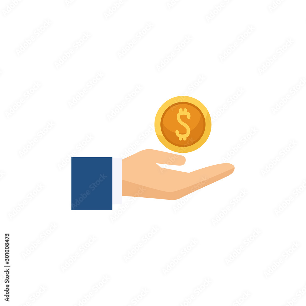 Isolated coin and hand icon flat design