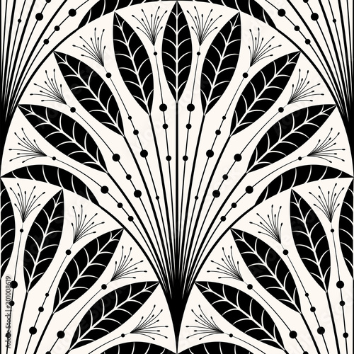 Feathers and beads, leaf scallop pattern, seamless vector