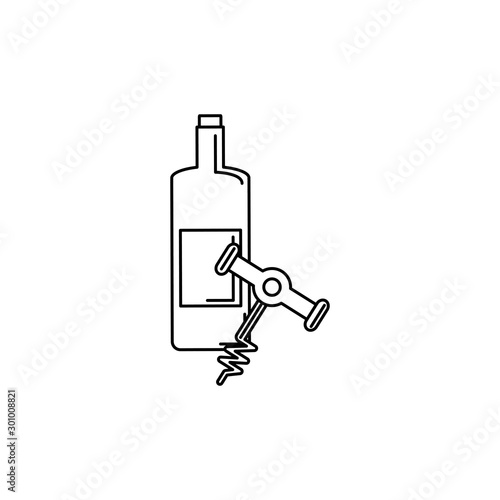 Isolated bottle and wine opener icon line design