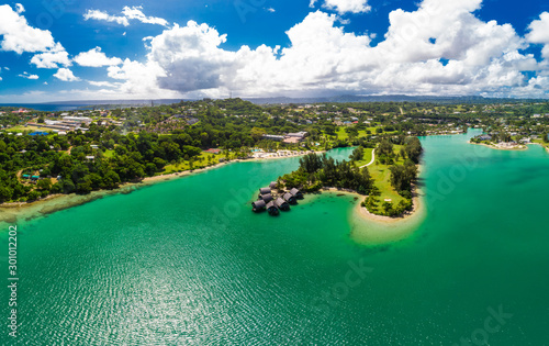 Port Vila, Vanuatu - April 3 2019: Aerial drone view of Holiday Inn Resort Vanuatu, Port Vila, popular holidaymakers resort. photo