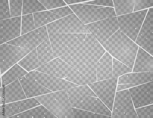 Realistic cracked ice surface. Frozen glass with cracks and scratches. Vector illustration.