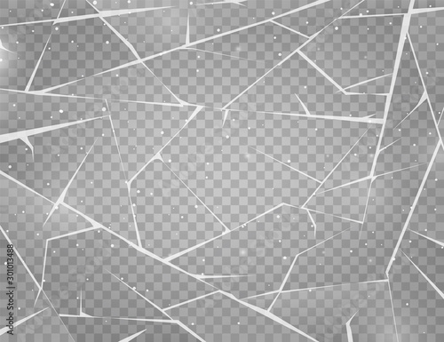 Realistic cracked ice surface. Frozen glass with cracks and scratches. Vector illustration.