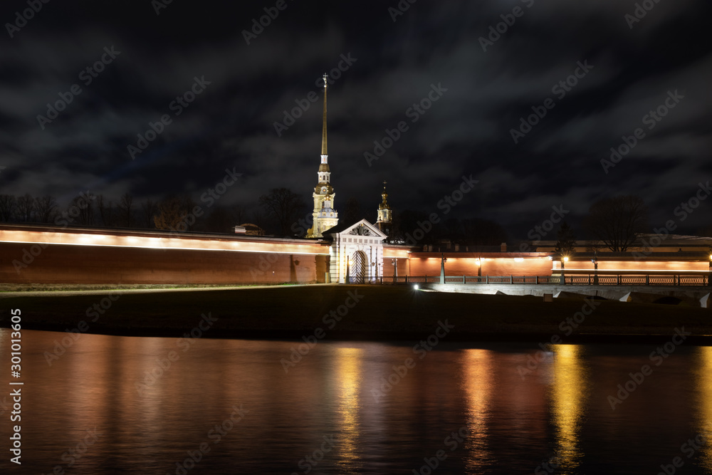 Petropavlovskaya fortress at night,  Saint Petersburg, Russia