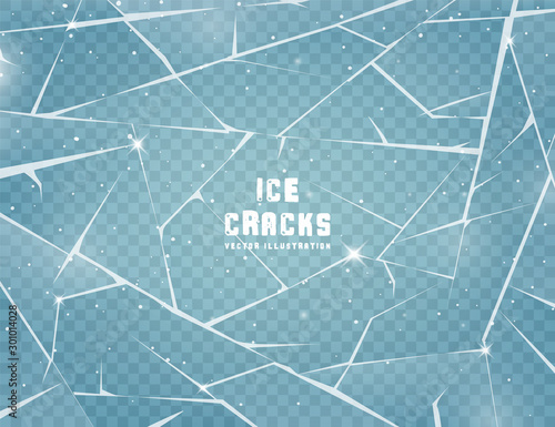 Realistic cracked ice surface. Frozen glass with cracks and scratches. Vector illustration.