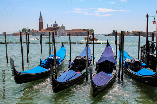 Grand Canal in Venice, Italy. Venetian boats, Old Gondolas