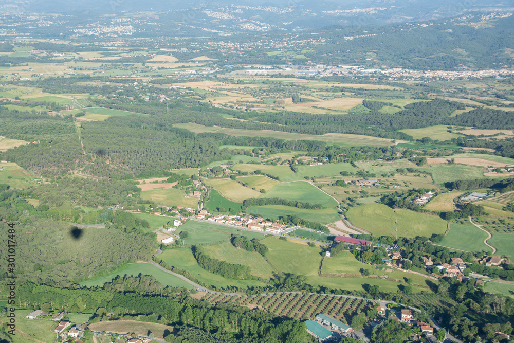 Aerial photography over countryside in spain