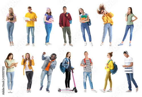 Group of teenagers on white...