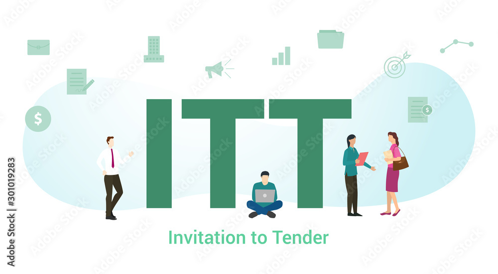 itt invitation to tender concept with big word or text and team people with modern flat style - vector itt invitation to tender concept with big word or text and team people with modern flat style - vector