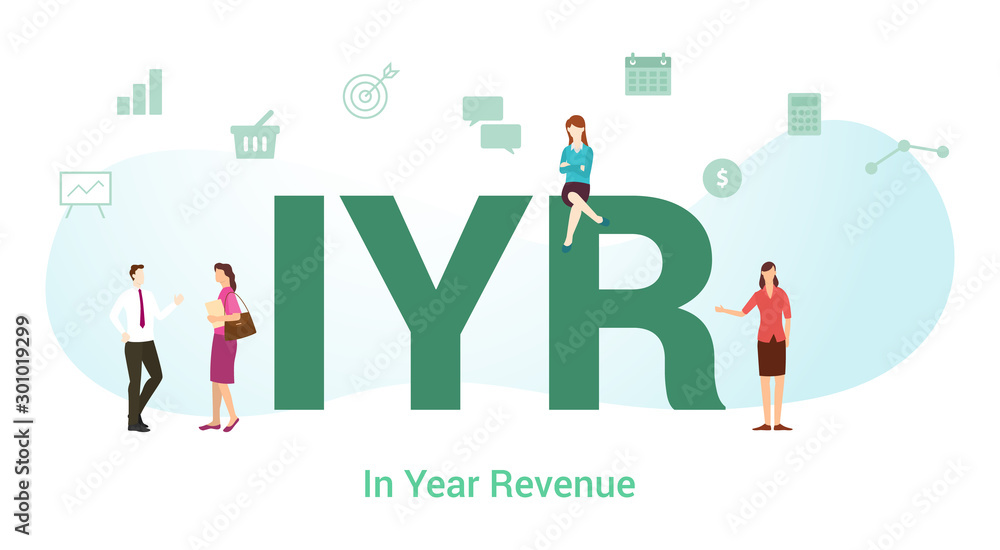 iyr in year revenue concept with big word or text and team people with modern flat style - vector