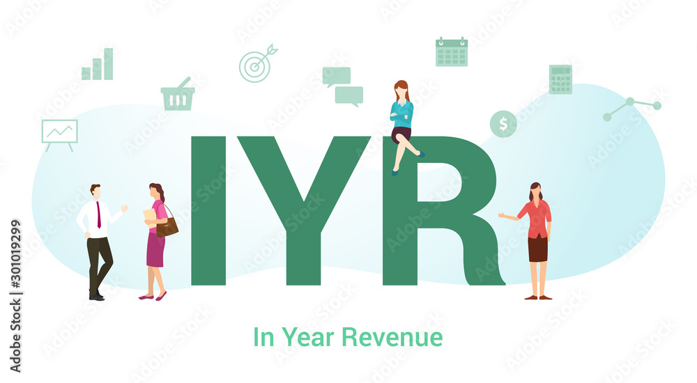 Fototapeta premium iyr in year revenue concept with big word or text and team people with modern flat style - vector