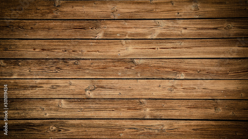 Photographie Old brown rustic dark grunge wooden timber texture - wood background banner