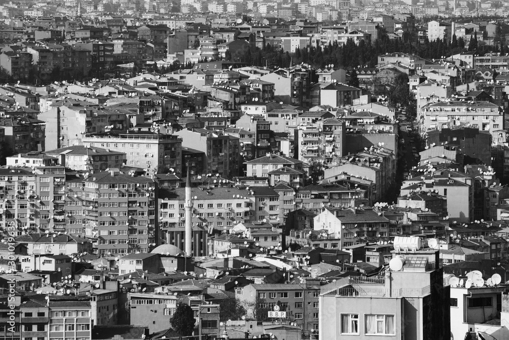 top view of istanbul with dense and gray houses