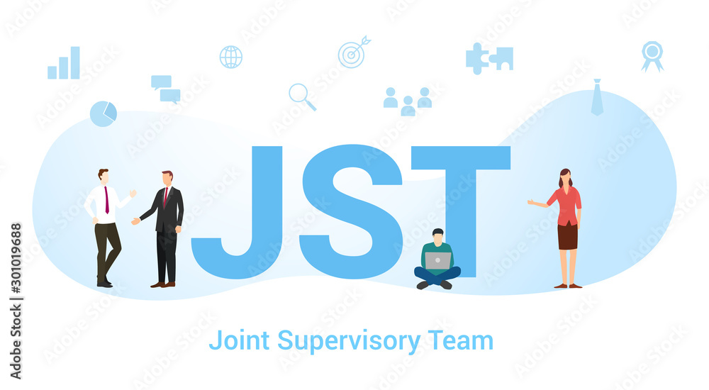 jst concept with big word or text and team people with modern flat style - vector