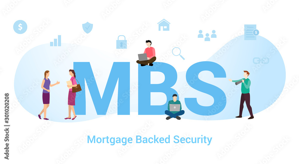Mbs mortgage backed security concept with big word or text and team people with modern flat style - vector Mbs mortgage backed security concept with big word or text and team people with modern flat style - vector