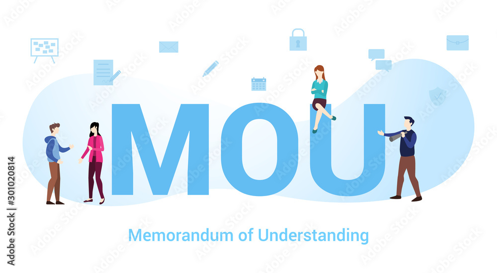 mou memorandum of understanding concept with big word or text and team people with modern flat style - vector mou memorandum of understanding concept with big word or text and team people with modern flat style - vector
