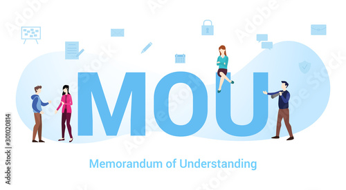 mou memorandum of understanding concept with big word or text and team people with modern flat style - vector photo