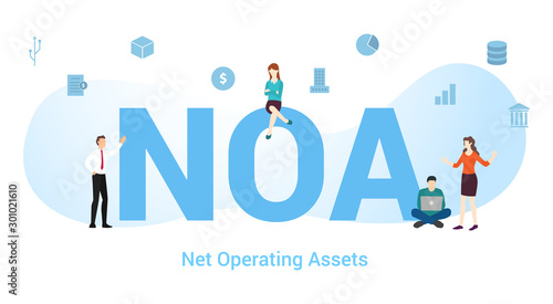 noa net operating asset concept with big word or text and team people with modern flat style - vector