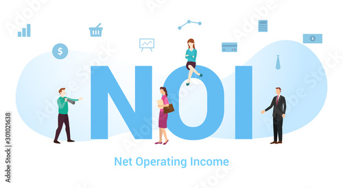 noi net operating income concept with big word or text and team people with modern flat style - vector