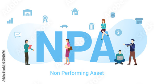 npa non performing asset concept with big word or text and team people with modern flat style - vector
