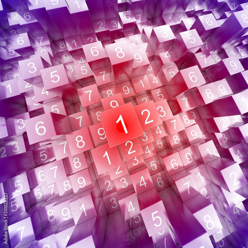 Infinite random numbers abstract background, original 3d rendering illustration