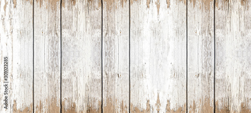 Old white painted exfoliate grunge rustic bright light wooden texture - wood background banner panorama shabby
