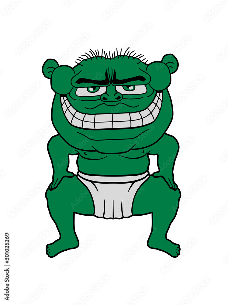 monster oger troll böse sumo ringer übergewicht sumoringer verkleidung kostüm dick fett lustig clipart comic cartoon design japanischer sport ringsport