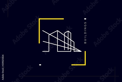 Minimalist skyscraper city building line art logo design vector graphic
