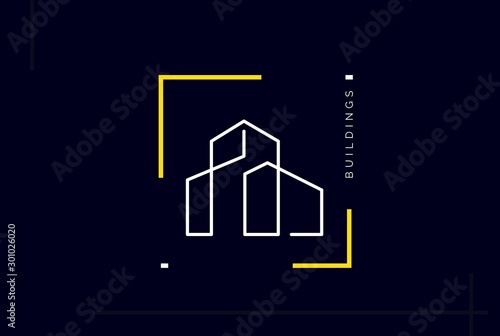 Minimalist skyscraper city building line art logo design vector graphic