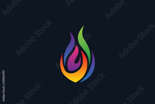 Colorful rainbow fire flame modern logo design vector graphic