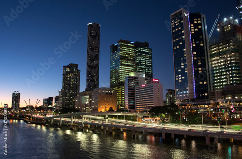 Cityscape at night in Brisbane Australia with reflection on Brisbane river