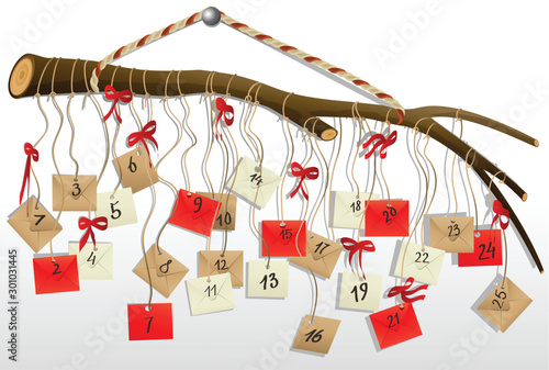 Advent calendar with letters on  branch