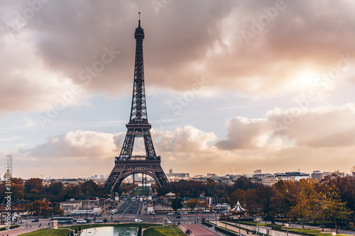 Paris, France - Nov 27, 2013: Beautiful view of Eiffel tower in Paris, France. Famous touristic places in Europe. European city travel concept. © bluebeat76
