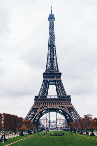 Fototapeta Naklejka Na Ścianę i Meble -  Beautiful view of Eiffel tower in Paris, France. Famous touristic places in Europe. European city travel concept.
