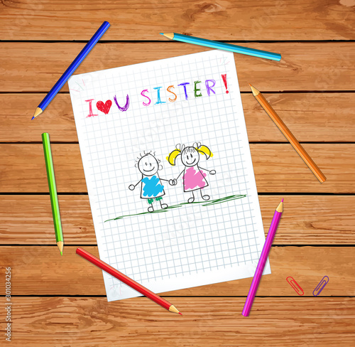 Fotografi I love you sister kids illustration notebook sheet