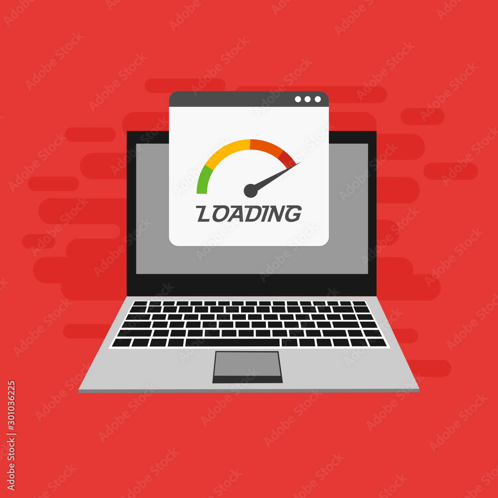 Laptop with speed test on the screen on Website or Mobile Application Vector Concept seo and Digital marketing Laptop with speed test on the screen on Website or Mobile Application Vector Concept seo and Digital marketing