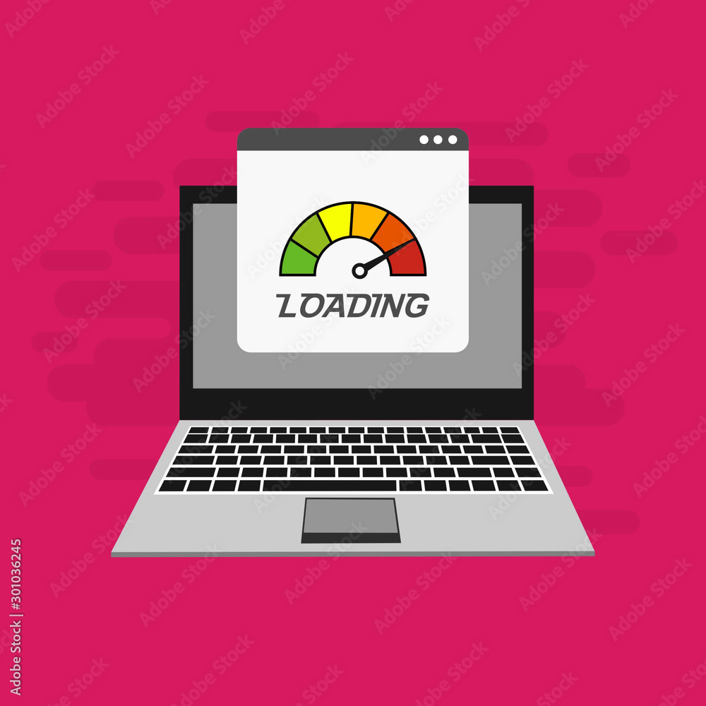 Laptop with speed test on the screen on Website or Mobile Application Vector Concept seo and Digital marketing Laptop with speed test on the screen on Website or Mobile Application Vector Concept seo and Digital marketing