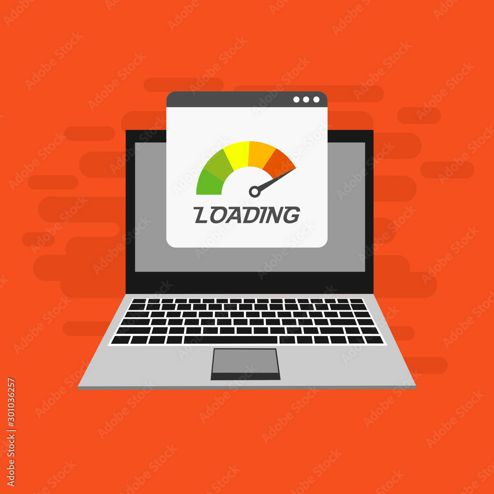 Laptop with speed test on the screen on Website or Mobile Application Vector Concept seo and Digital marketing Laptop with speed test on the screen on Website or Mobile Application Vector Concept seo and Digital marketing